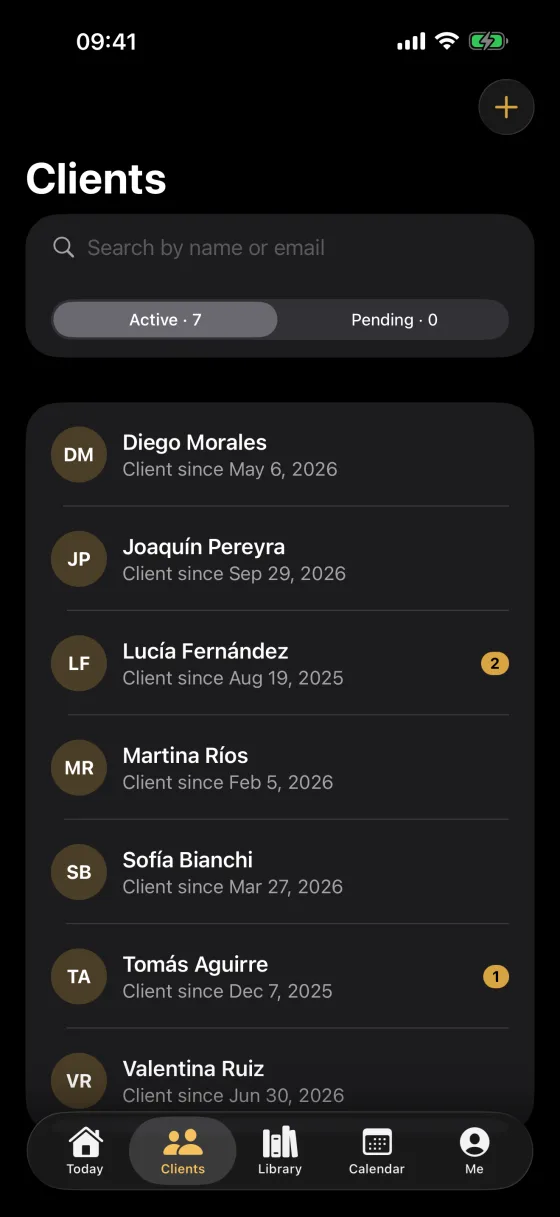 The coach’s client list in GC Fitness