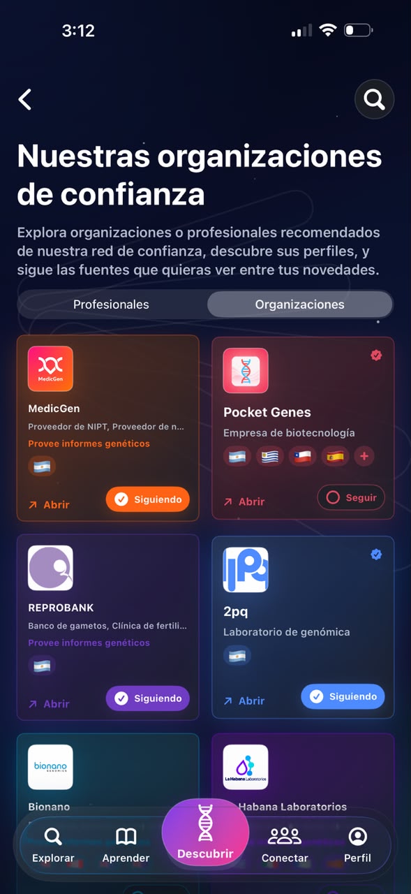 Pantalla de comunidad en Pocket Genes
